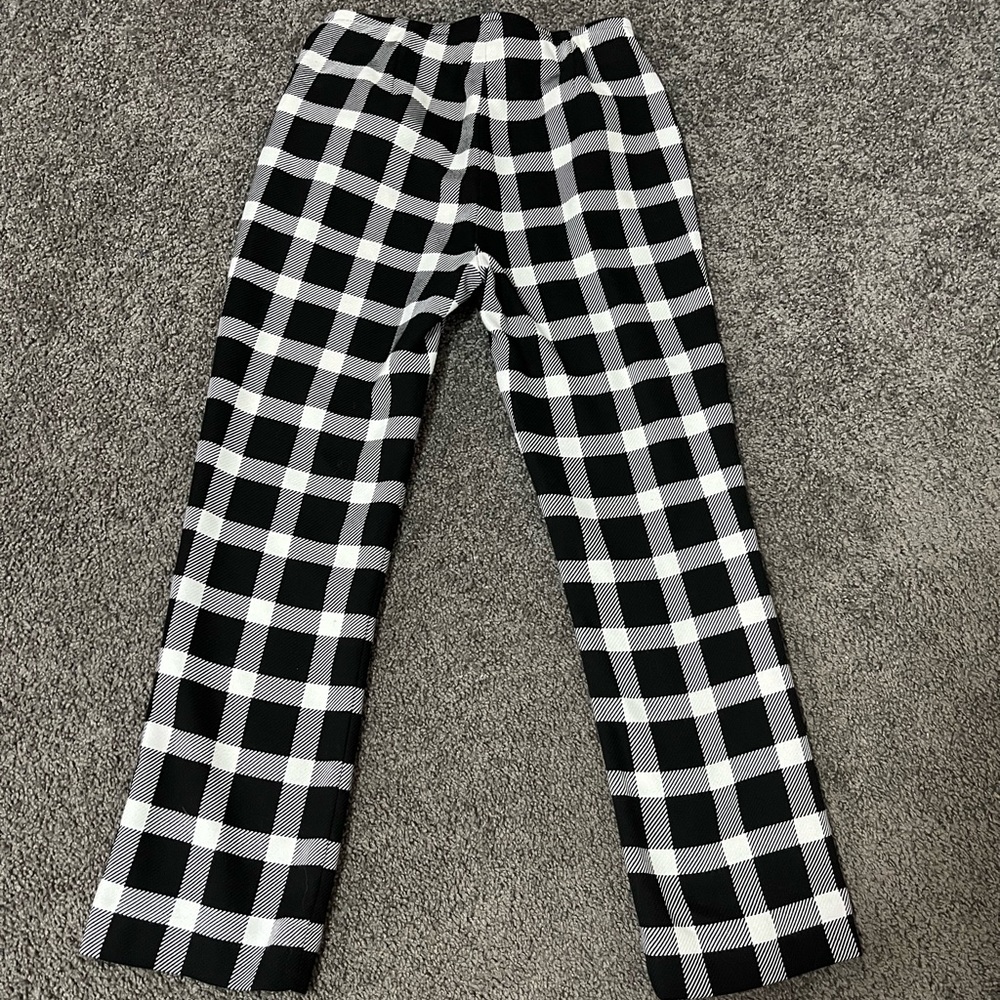 GAP Flare Crop Black and White Plaid Pants